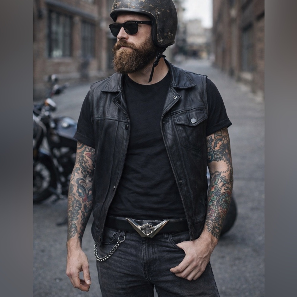 Harley-Davidson Black Leather Belt with Silver Buckle